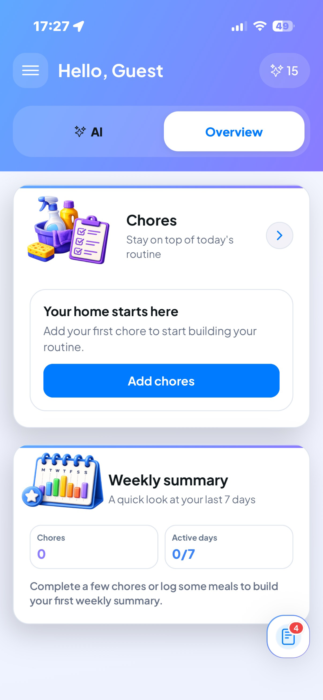 Aivida weekly chores overview